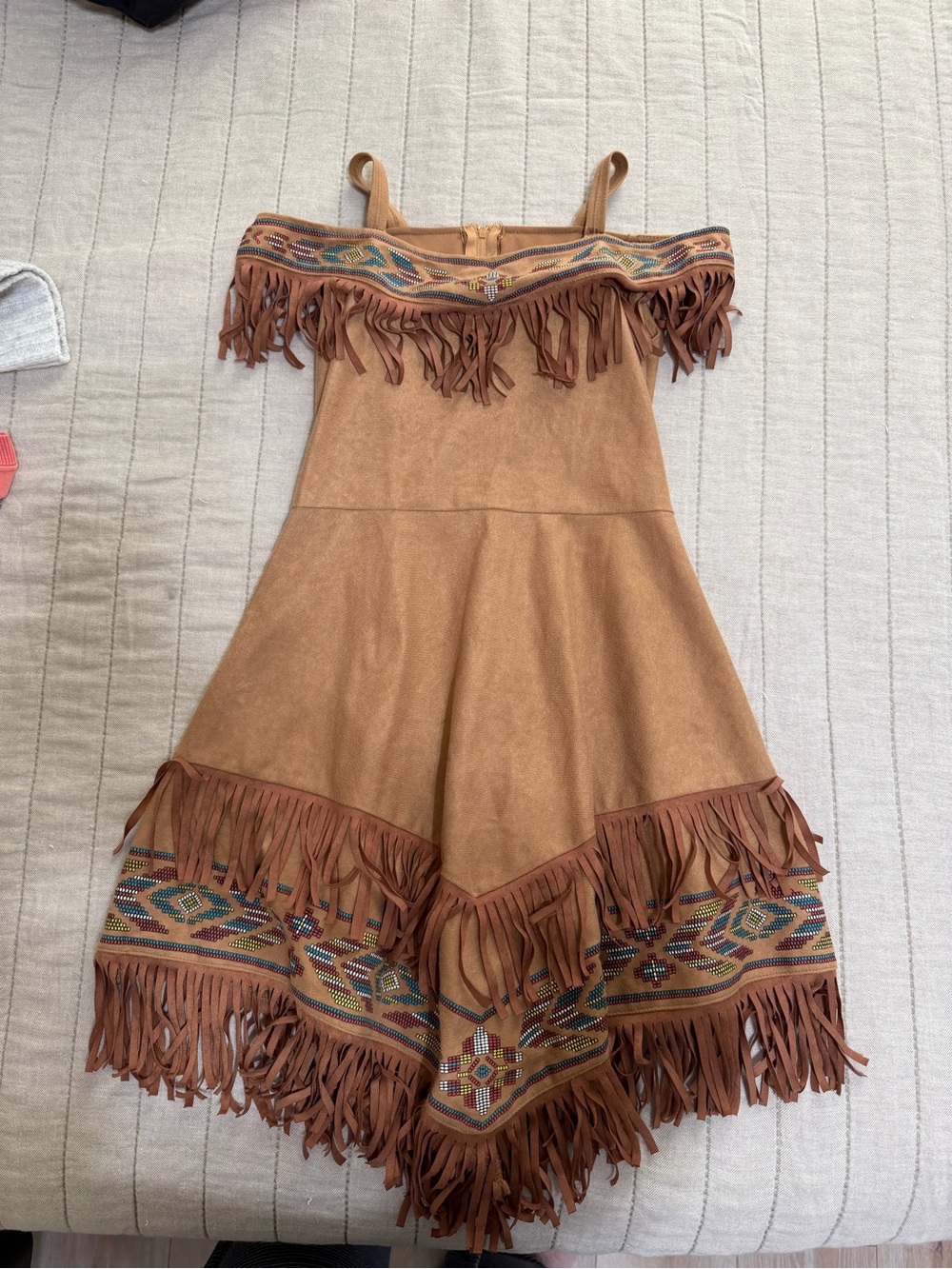 Girls Tan Fringe Boho Dress